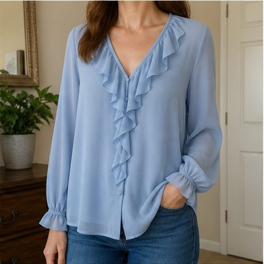 Blue Ruffle Blouse - Picture 2 of 6
